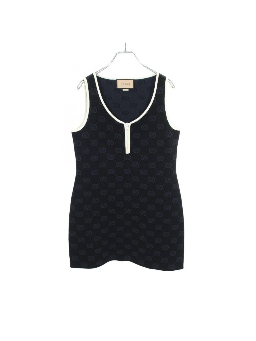 Gucci Dress GG Pattern Sleeveless Blue Rayon Nylon